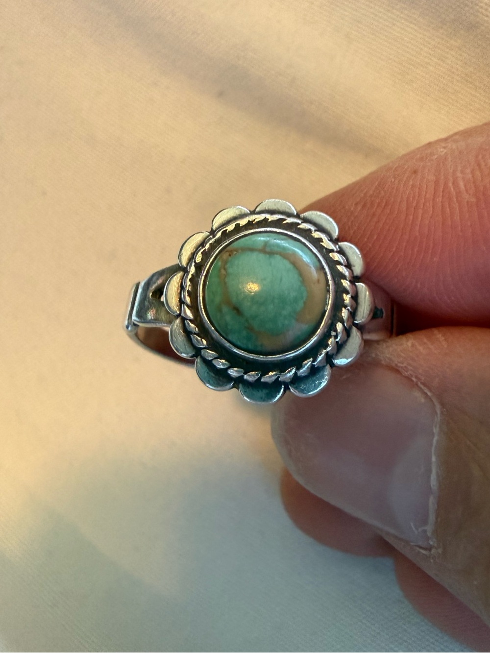 Vintage Turquoise Blossom Sterling Silver Bell Trading Post Ring 1960s 925